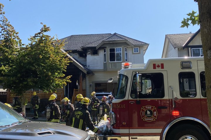 ‘Got our cats and ran’: Two people hospitalized after Surrey house fire