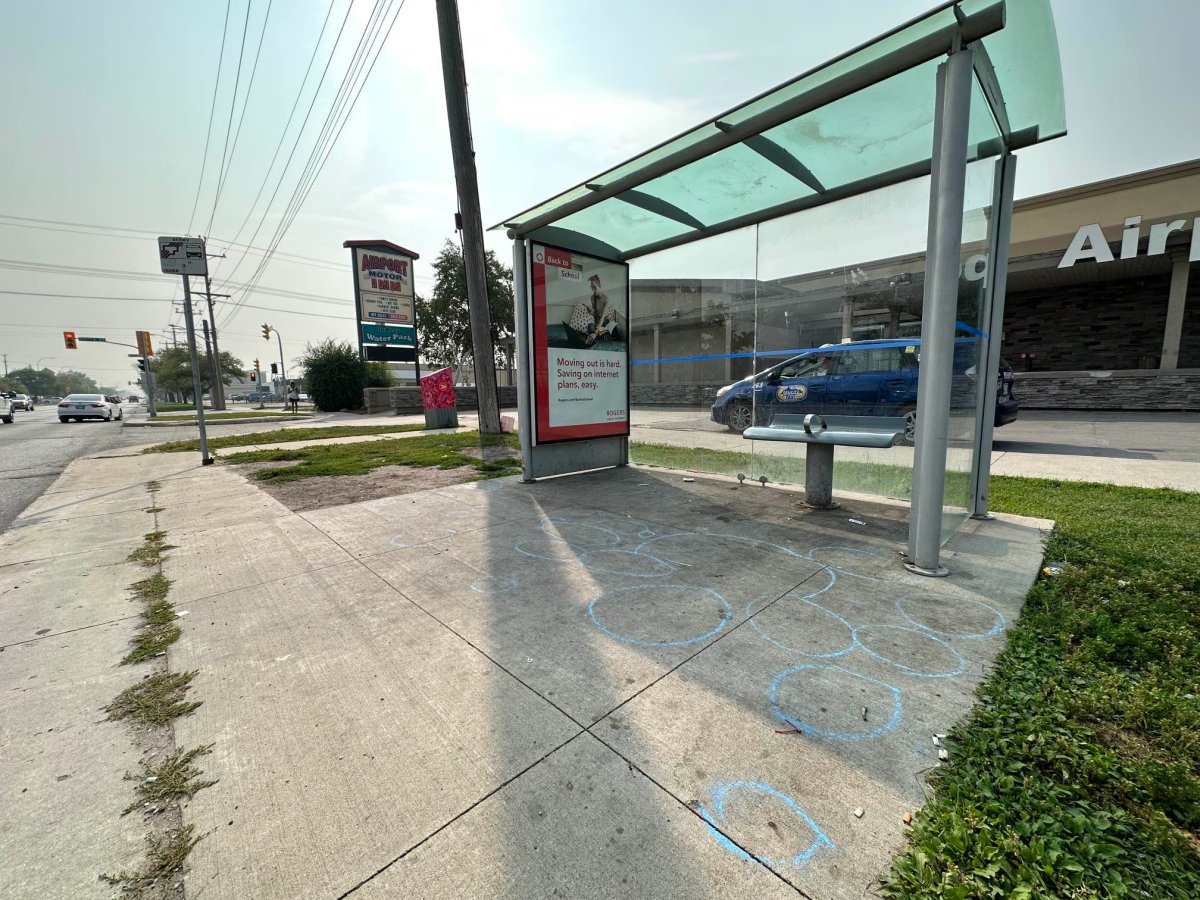 A woman was taken to hospital after being stabbed multiple times at a bus shelter on Ellice Avenue.