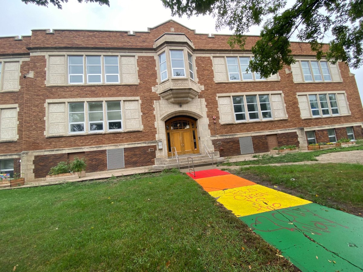 Three Regina schools have recently had their sidewalks and crosswalks vandalized with graffiti where pride flags have been painted.