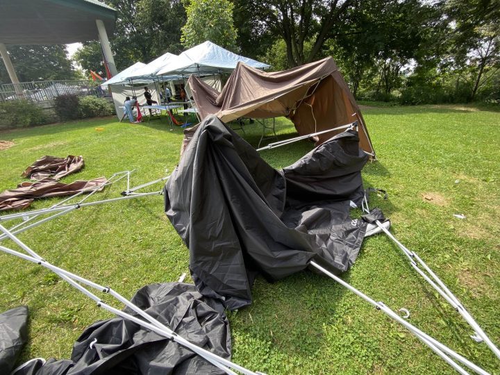 Tents were damaged during the incident, police said.