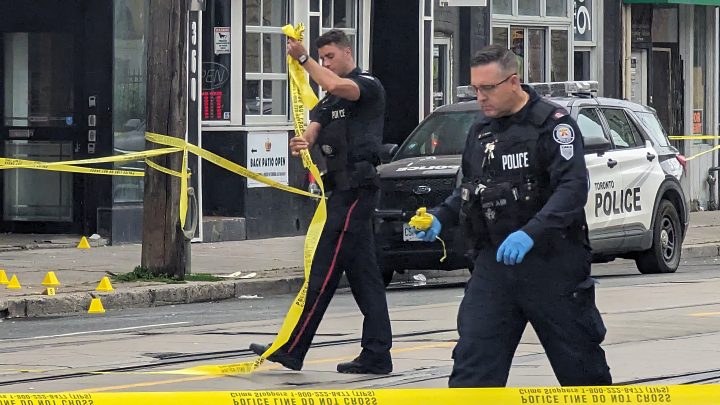Toronto police on the scene of a stabbing reported early on the morning of Aug. 7, 2023.