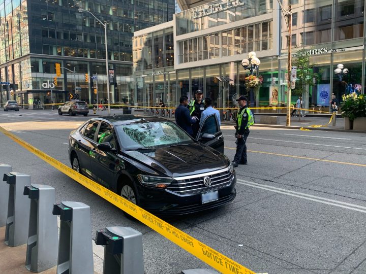 A pedestrian was struck in the area of Bay and Bloor streets on Aug. 20, 2023.