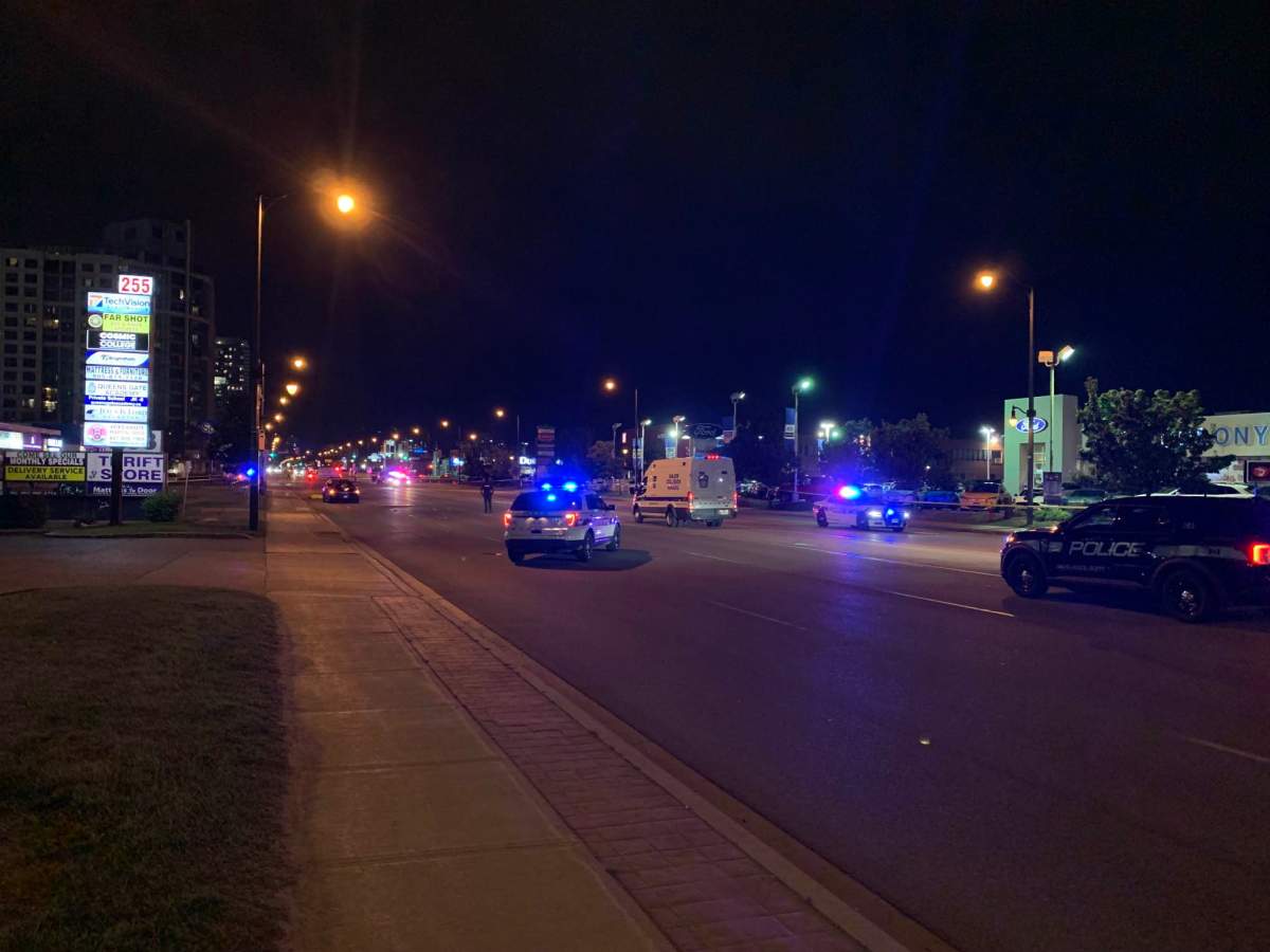 Police on scene near Rutherford Road and Queen Street on Aug. 10, 2023.