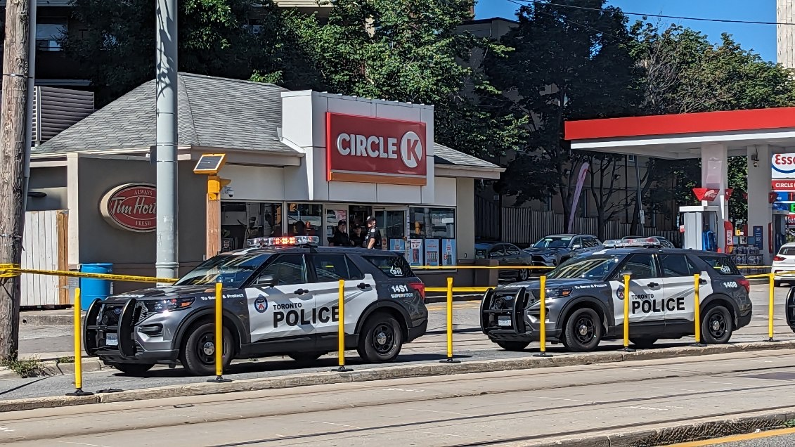 Police on scene near Bathurst Street and Lake Shore Boulevard West on Aug. 11, 2023.