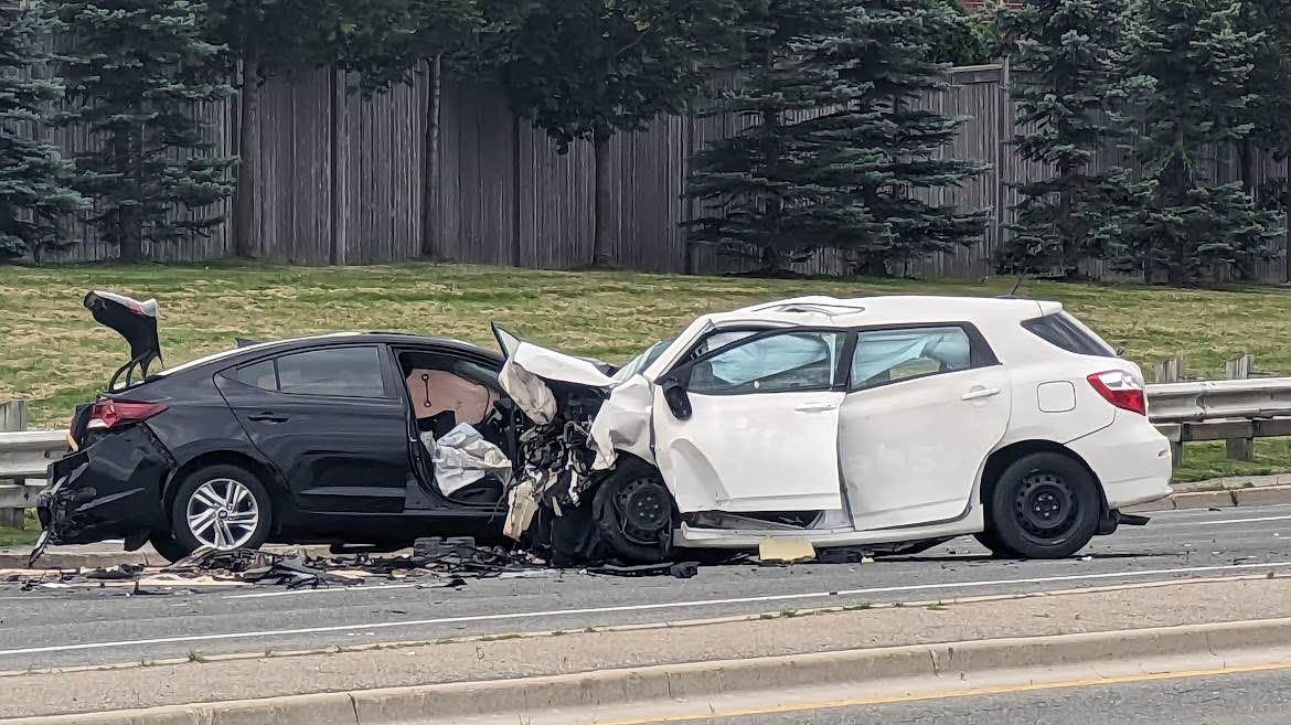 Serious crash between two cars on Derry Road on Aug. 15, 2023.