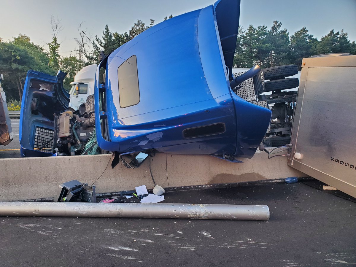 Tractor trailer involved in the crash on Highway 401 in Bowmanville on Aug. 30, 2023.