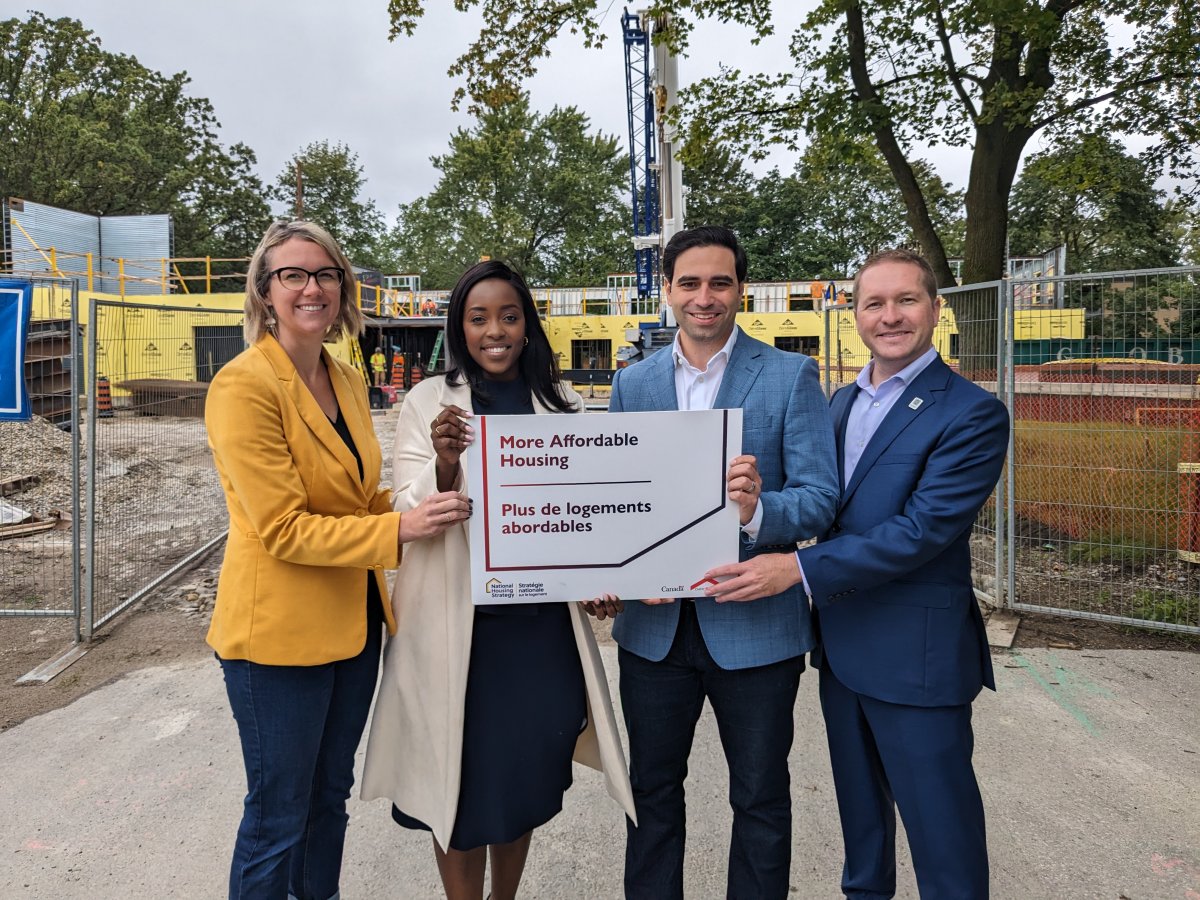 Liberal MPs Peter Fragiskatos and Arielle Kayabaga, along with Mayor Josh Morgan and Coun. Skyler Franke, announced the new funding for the affordable housing project.
