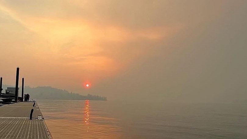 A smoky skyline along Adams Lake in B.C.’s Southern Interior. 