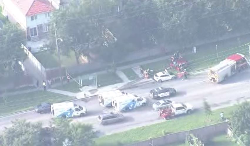 Aerial image of the crash in Scarborough on Aug. 10, 2023.