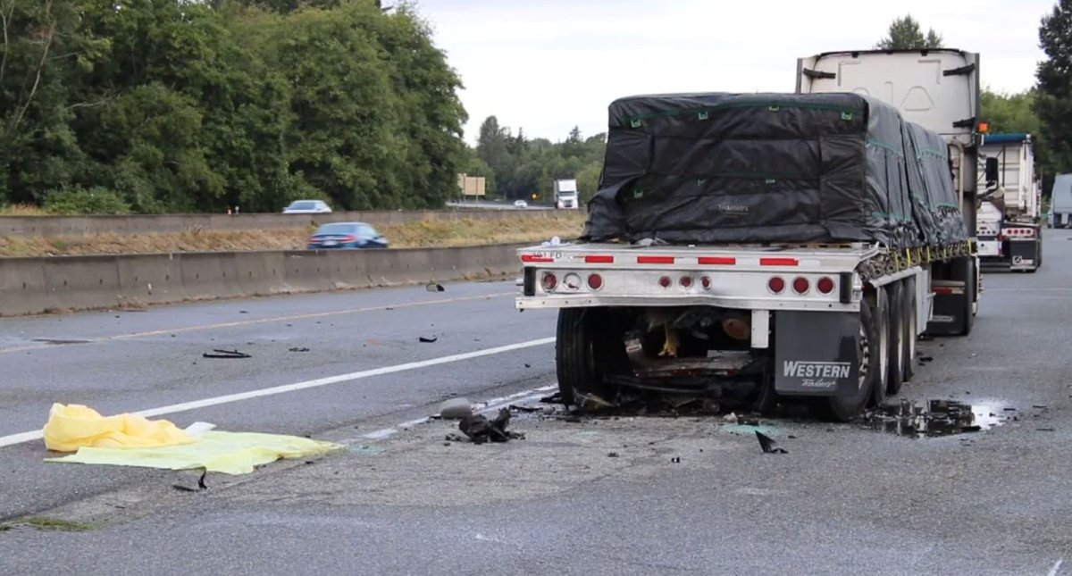 One person is dead after crashing into a parked semi-truck in Delta overnight. 