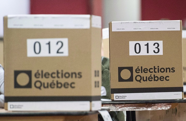 Ballot boxes are shown at a polling station in Montreal, Monday, Oct. 1, 2018. 