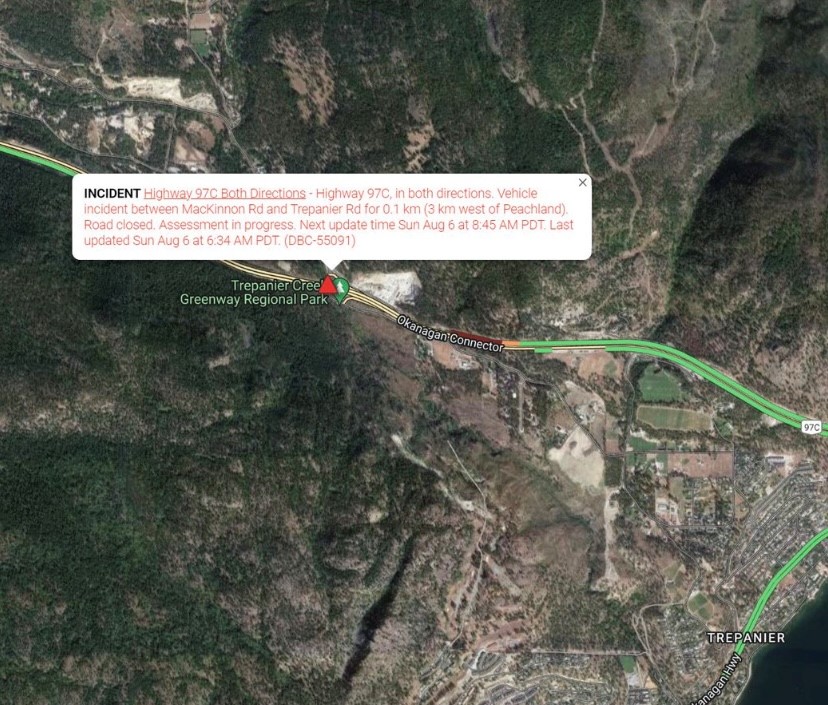 Just after 2 a.m. Sunday morning, Drive BC tweeted that Highway 97C was closed in both directions after a vehicle incident near Peachland. The highway officially reopened at around 8 a.m. Sunday morning.