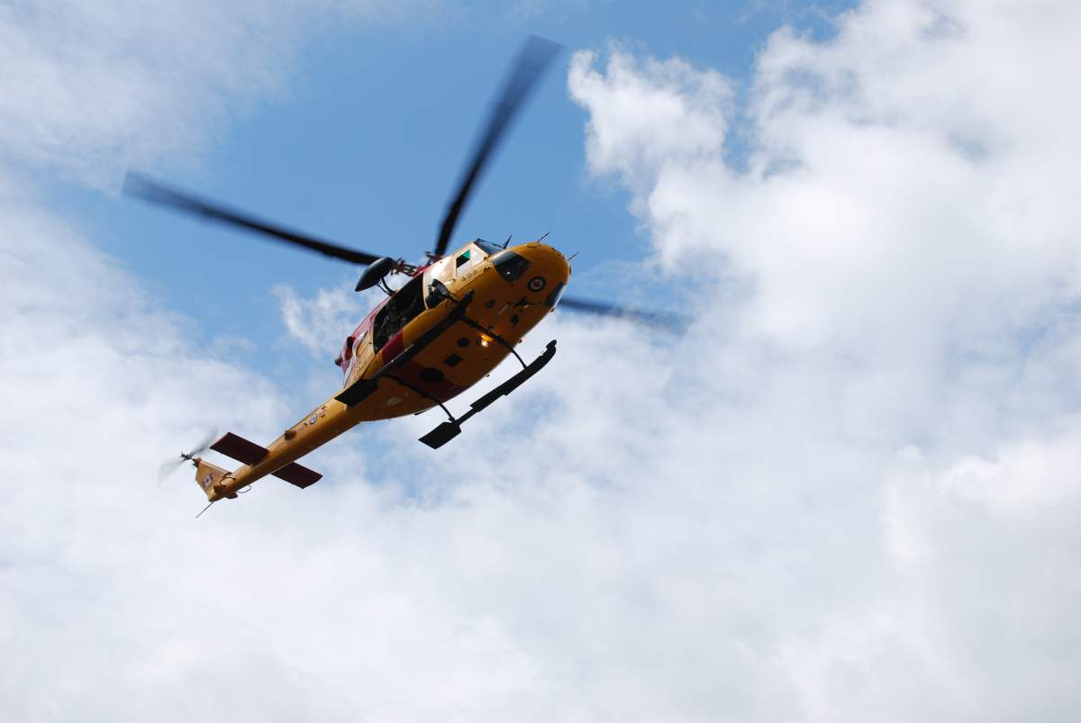 A helicopter seen from below.