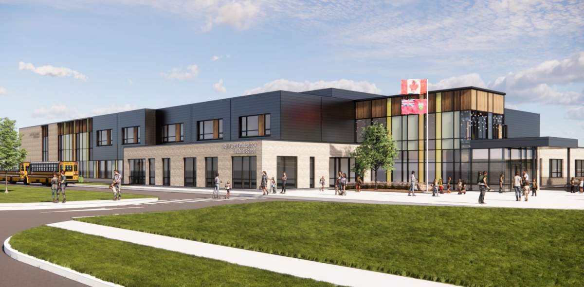 A rendering of a large public school.