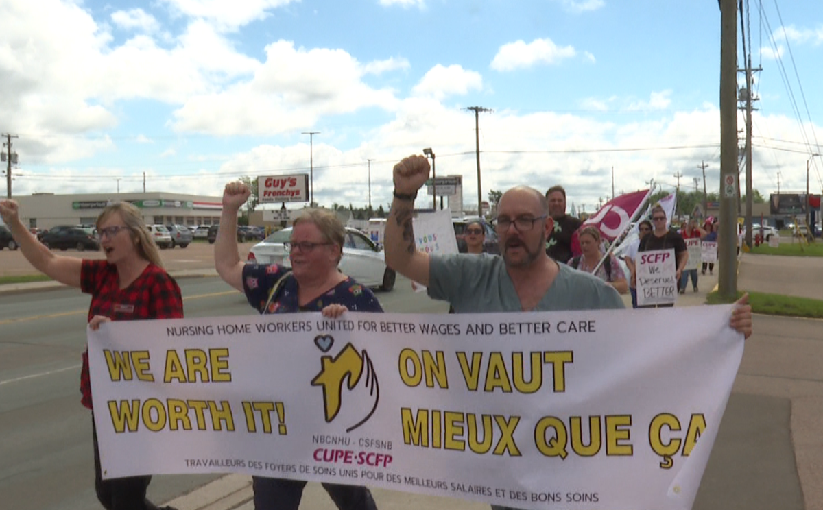 Nursing home workers march in Moncton
