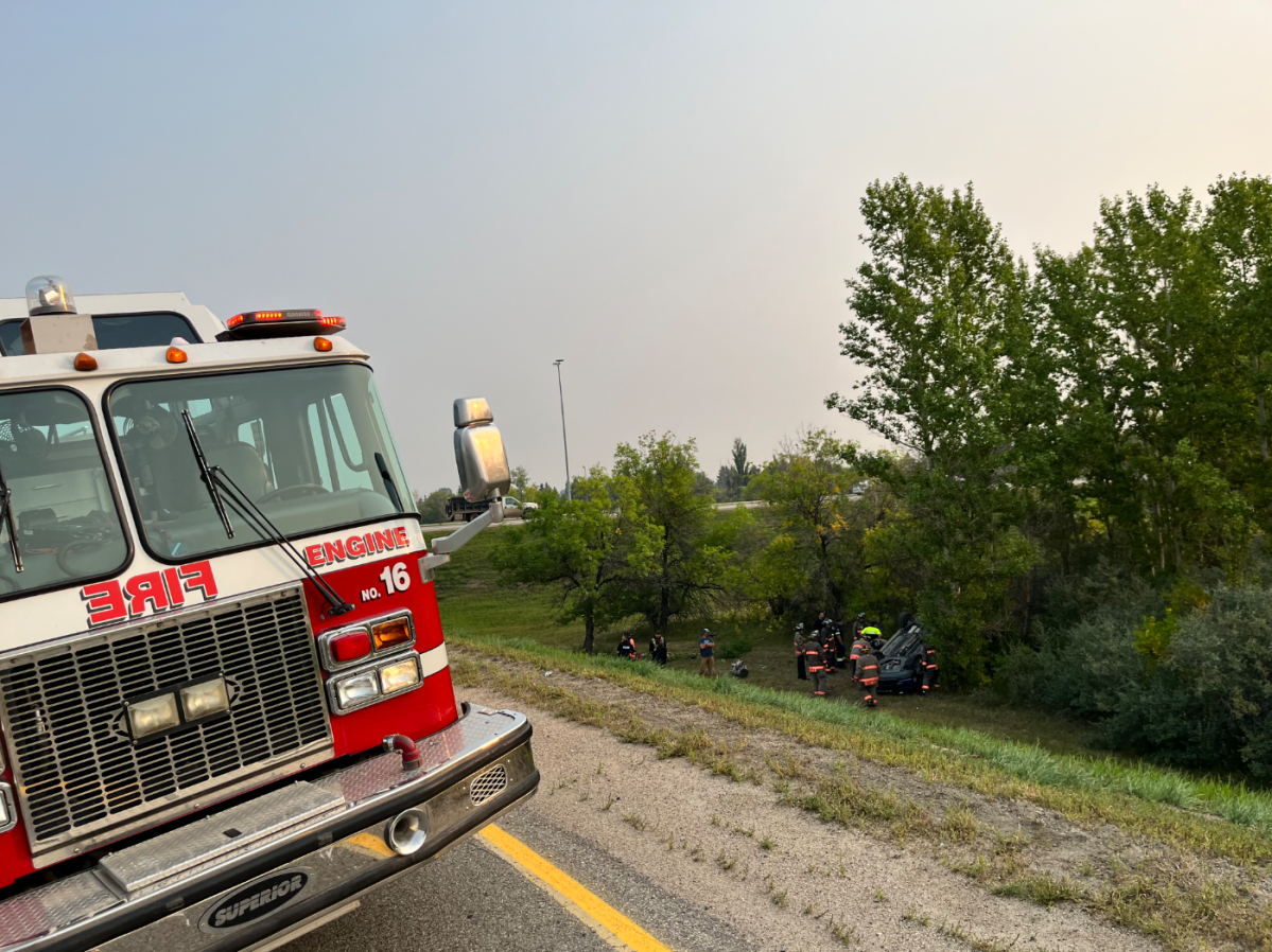 Fire crews, police and an ambulance attended a vehicle rollover along Circle Drive in Saskatoon early Monday.
