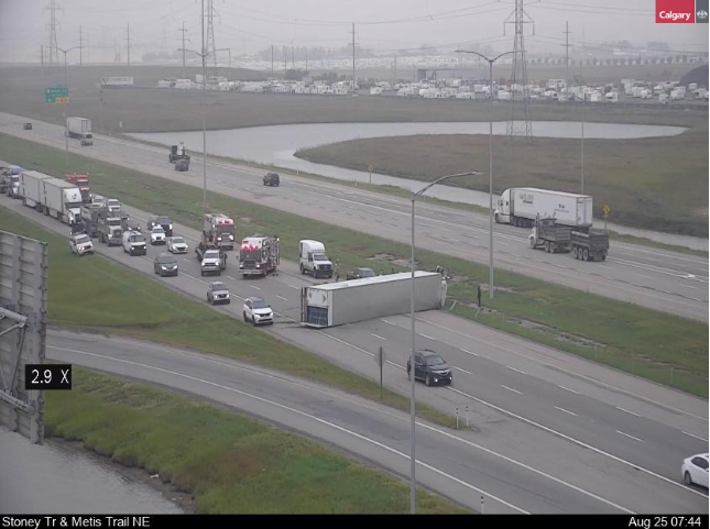 Semi-truck On Its Side After Multi-vehicle Crash On Stoney Trail In ...