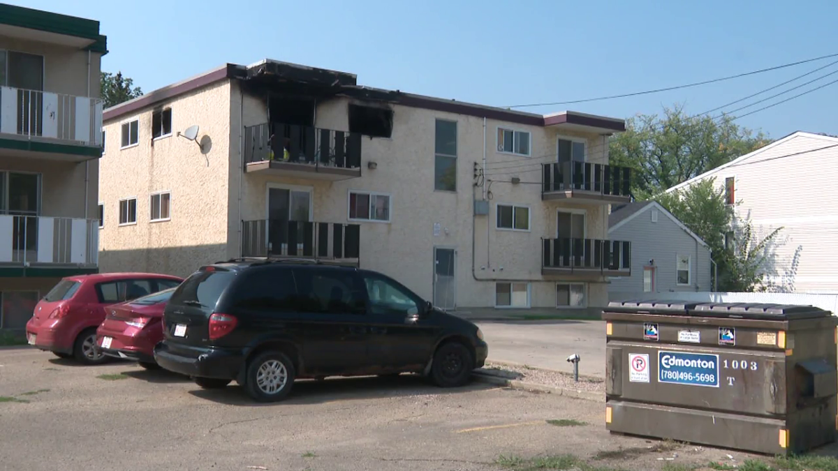 A unit in an apartment building on 119th Avenue and 101st Street in Edmonton caught fire Monday morning, Aug. 28, 2023.