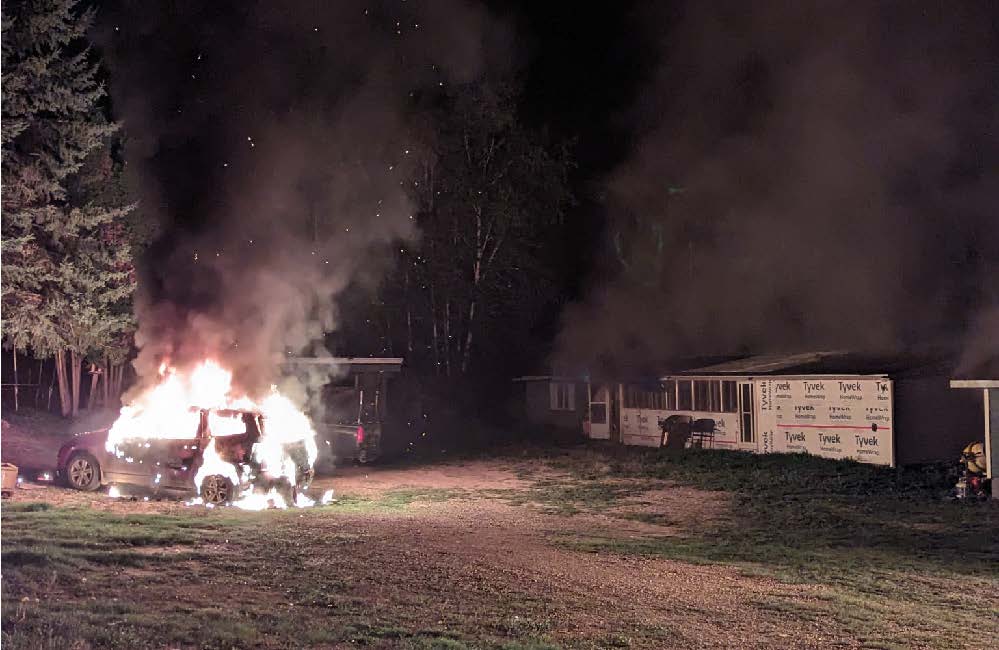 RCMP were called to a fire at 2:35 a.m. on Saturday, Sept. 9, 2023 and found several vehicles and the residence on fire.