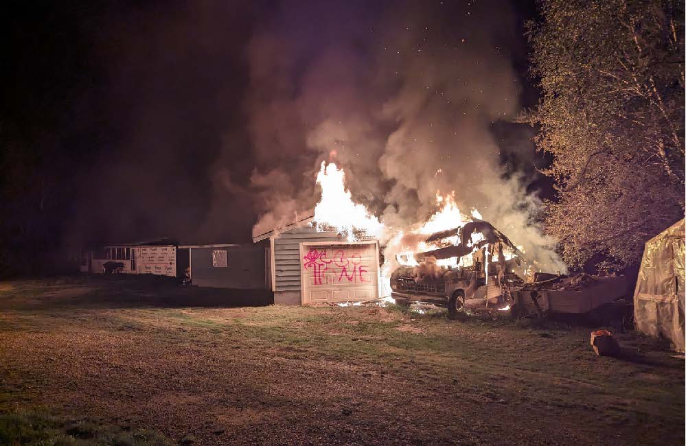 RCMP were called to a fire at 2:35 a.m. on Saturday, Sept. 9, 2023 and found several vehicles and the residence on fire.