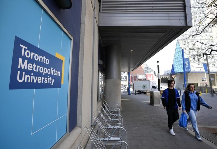 Toronto Metropolitan University has suspended its men's soccer team and is investigating it for "serious and concerning behaviour." Students make their way around the renamed Toronto Metropolitan University (TMU) in Toronto, Wednesday, April 26, 2023.