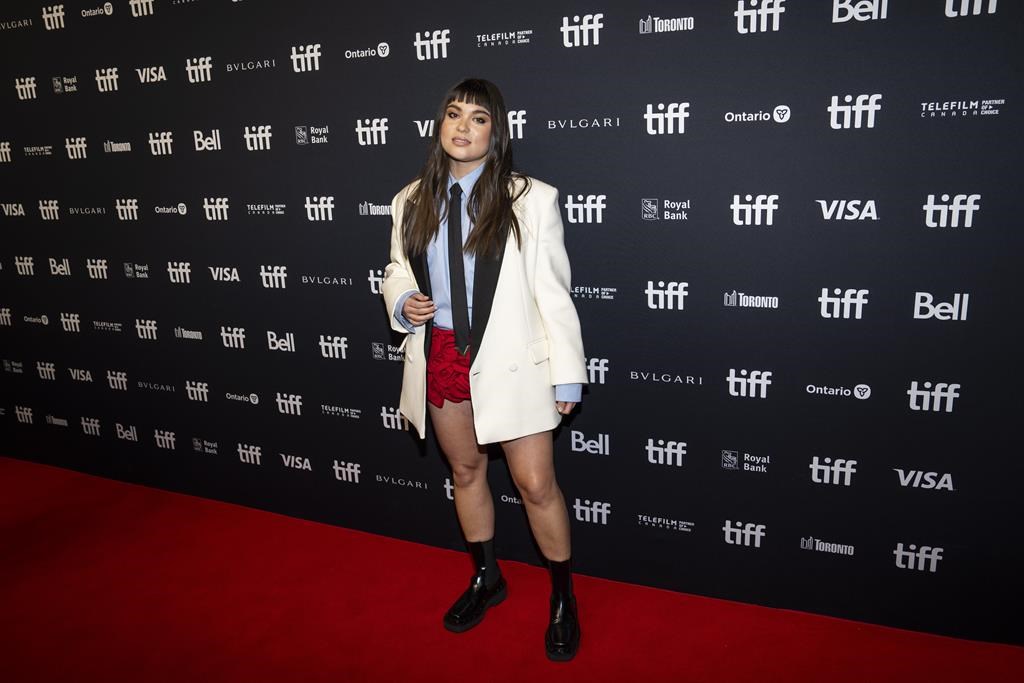Devery Jacobs poses for a photograph on the red carpet for the movie "Backspot" at the Toronto International Film Festival in Toronto, on Friday, September 8, 2023. THE CANADIAN PRESS/Andrew Lahodynskyj.
