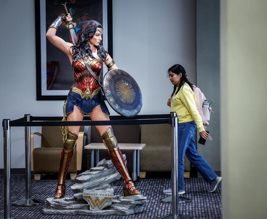 A statue of DC Comics superhero Wonder Woman is on display at Bow Valley College in Calgary, Monday, Sept. 11, 2023.THE CANADIAN PRESS/Jeff McIntosh