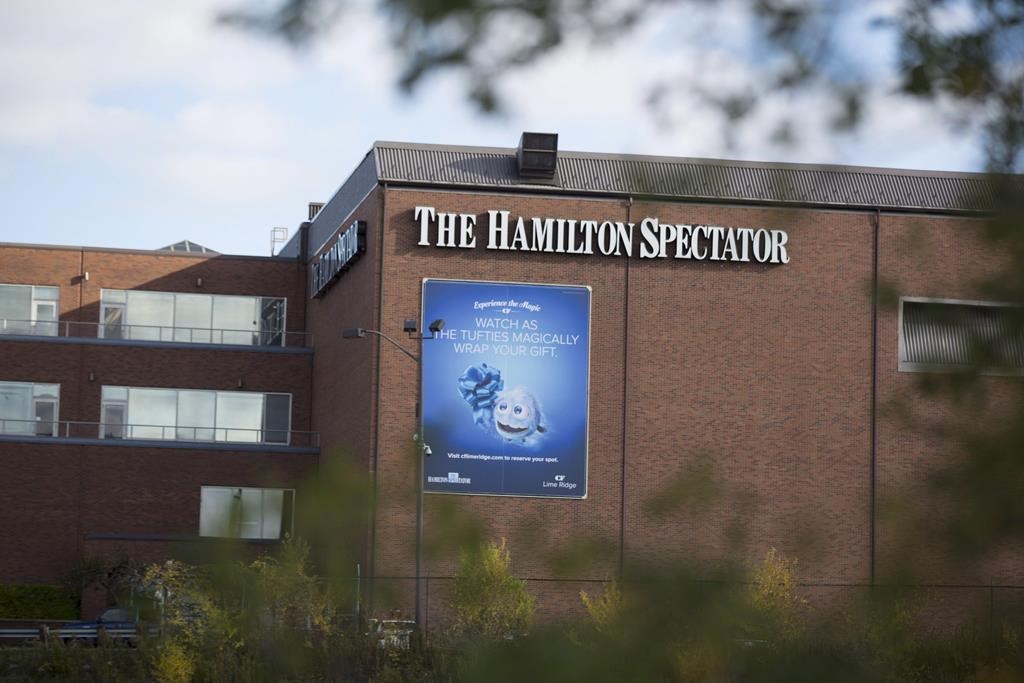Metroland Media Group says it plans to end the print editions of its community newspapers, but will keep printing its regional dailies, including the Hamilton Spectator. Metroland is seeking protection under the Bankruptcy and Insolvency Act as part of a restructuring plan. The exterior of the former Hamilton Spectator building in Hamilton, Ont., Friday, Nov. 3, 2017. THE CANADIAN PRESS/Peter Power.