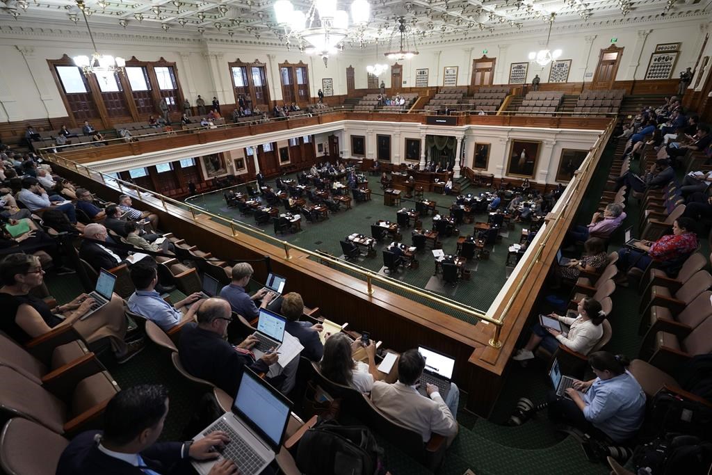 Texas state senators acting as jurors vote on the articles of impeachment against suspended Texas Attorney General Ken Paxton in the Senate Chamber at the Texas Capitol, Saturday, Sept. 16, 2023, in Austin, Texas. (AP Photo/Eric Gay).