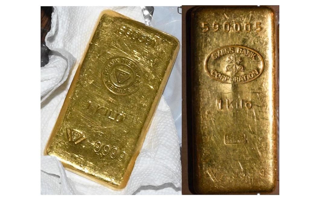 This image provided by the U.S. Attorney’s office, Friday, Sept. 22, 2023, in New York, shows two of the gold bars found during a search by federal agents of Sen. Bob Menendez’s home and safe deposit box. Menendez of New Jersey and his wife were indicted Friday on charges that they took bribes of cash, gold bars and a luxury car for a range of corrupt acts, including having the Democrat use his influence over foreign affairs to benefit the authoritarian government of Egypt. (U.S. Attorney’s Office via AP)