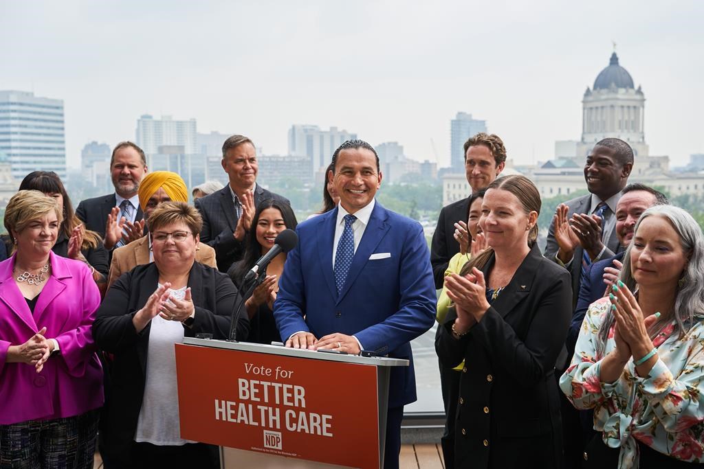 Manitoba New Democrats are promising a balanced budget, more money for health care, and an inquiry into the COVID-19 pandemic if they win Tuesday's provincial election.
