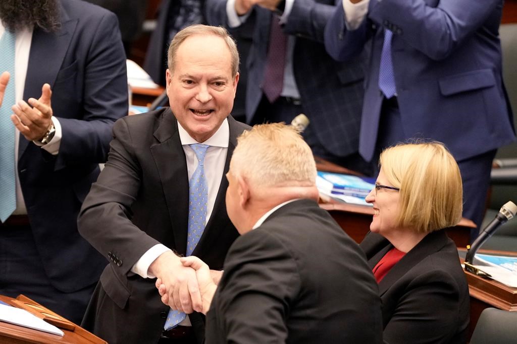 Ontario ended the last fiscal year with a smaller deficit than projected in the 2022 budget, largely on the strength of higher tax revenues due to economic growth and inflation. Finance Minister Peter Bethlenfalvy, shown in this March 23, 2023 file photo, and Treasury Board President Caroline Mulroney released the province's public accounts for 2022-23, which looks at the final numbers for the last fiscal year.&nbsp;&nbsp;THE CANADIAN PRESS/Frank Gunn.