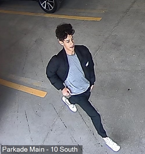 One of the suspects Edmonton police are looking for after a Pride flag was torn down from the Alberta Teachers' Association parkade at 142 Street and 111 Avenue on Wednesday, Sept. 20, 2023.