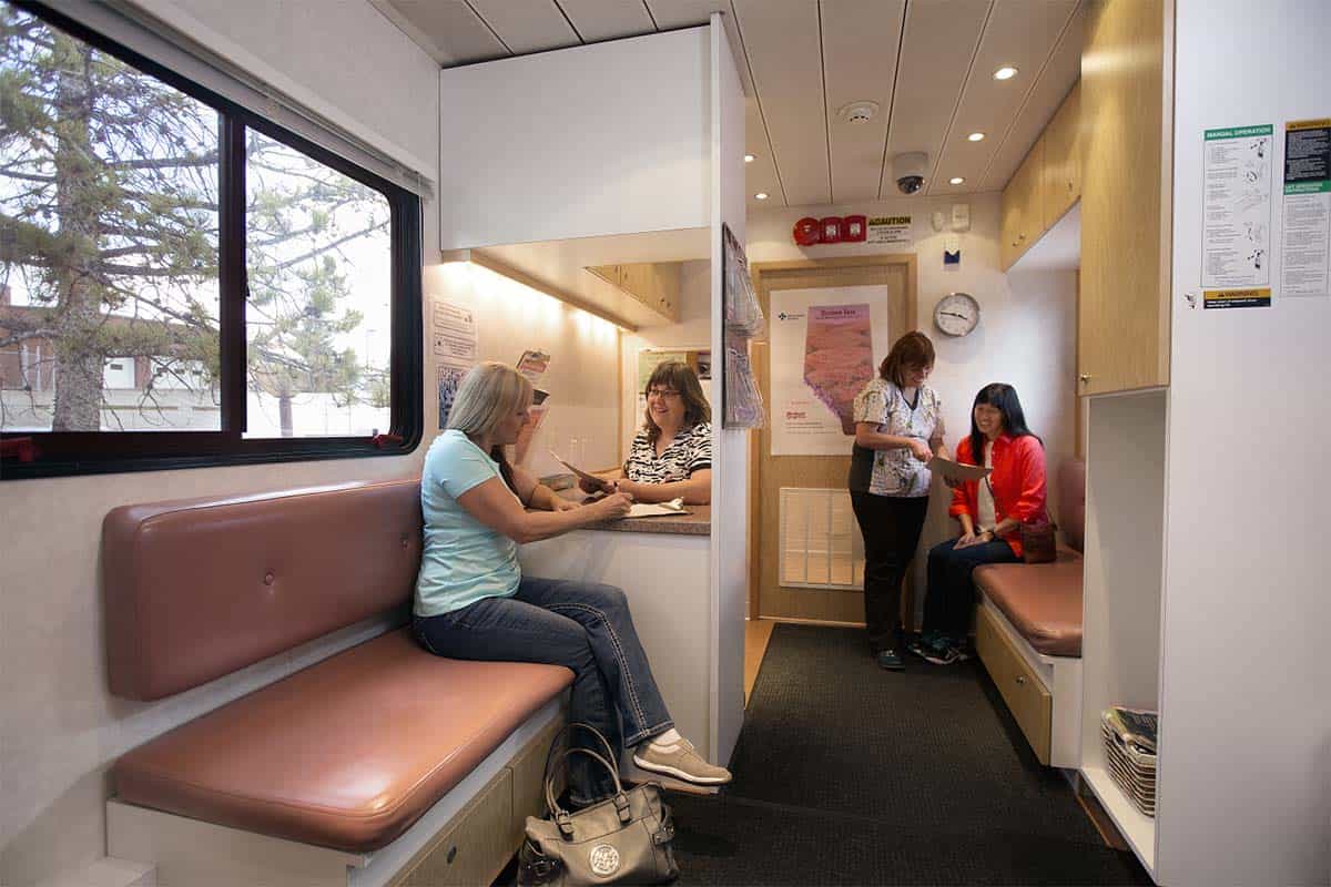 Inside the mobile mammography trailer.