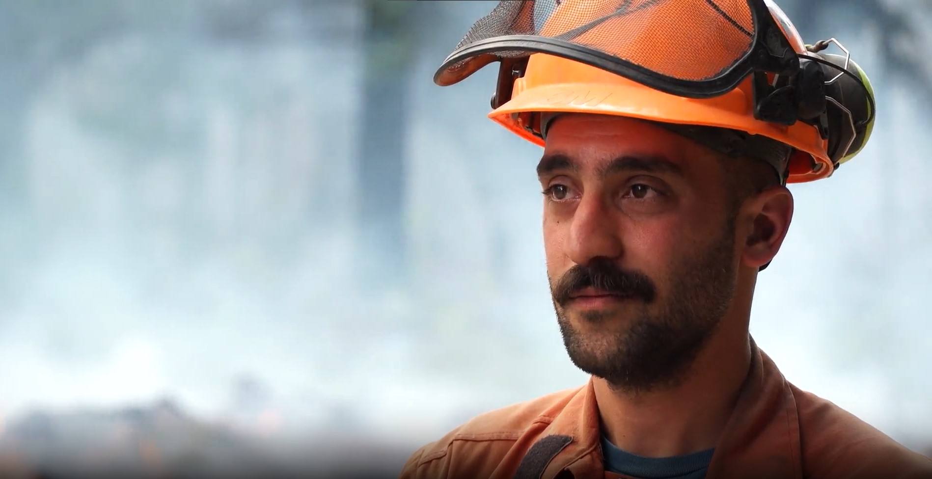 BC Wildfire Service member, Aws Al-Mubarak, at the Rossmoore Lake Wildfire in July 2023