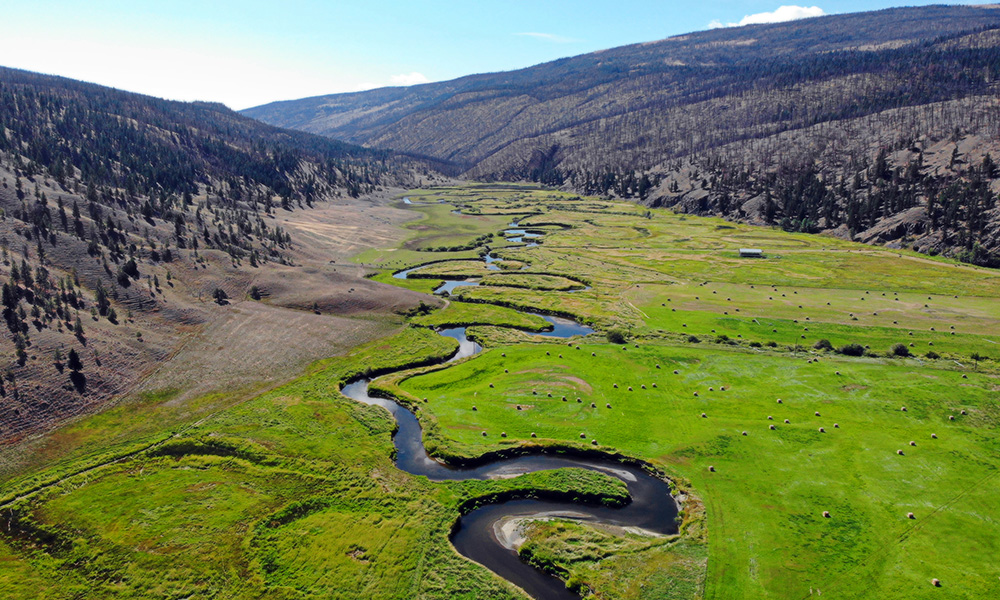 An aerial view of the Bonaparte River near Cache Creek, B.C.