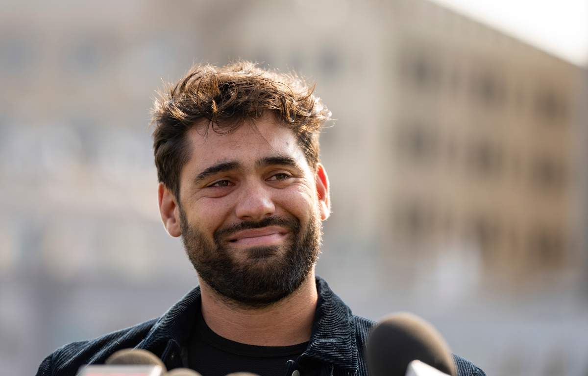 NFL football player Laurent Duvernay-Tardif announces his retirement from professional football in Montreal, Thursday, Sept. 21, 2023. Duvernay-Tardif played six NFL seasons with the Kansas City Chiefs from 2014 to 2019, and then parts of two seasons, in 2021 and 2022, with the New York Jets.