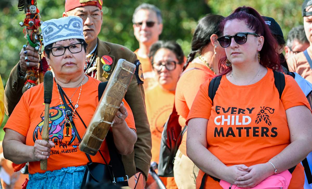 People take part in a march on National Day for Truth and Reconciliation in Montreal, Saturday, September 30, 2023.