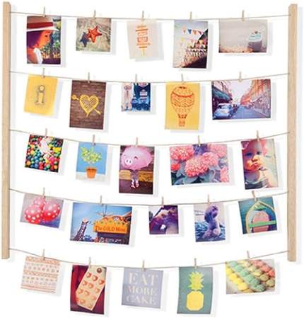 Natural Wood Wall Mounts and Clothespin Clips for Hanging Photos