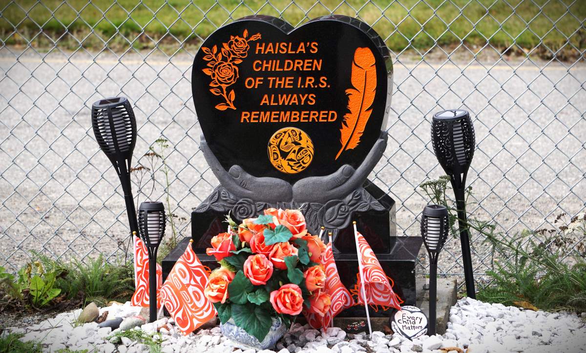 A memorial to Haisla Nation children who attended residential schools is seen in Kitimaat, B.C. on Sept. 30, 2023.