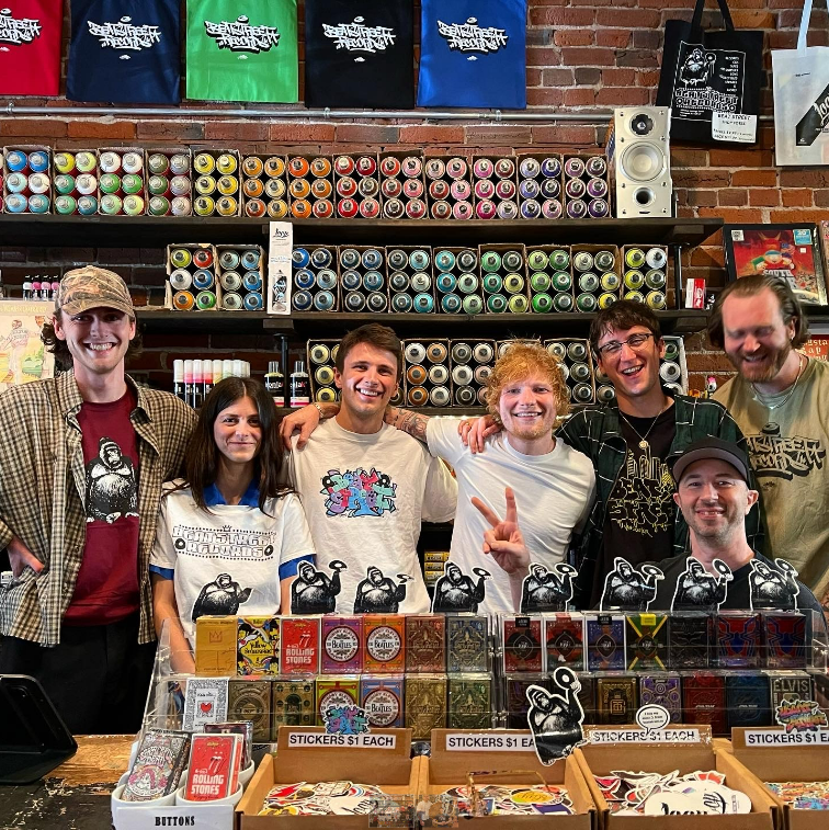 Singer Ed Sheeran thrills staff at Vancouver's Beat Street Records ahead of his concert at BC Place on Sat. Sept. 2, 2023.