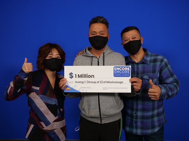 Mississauga resident Vuong Tran and Toronto residents Cuong Le and Ha Trinh won $1 million on Encore in the July 26 Lotto 6/49 draw.