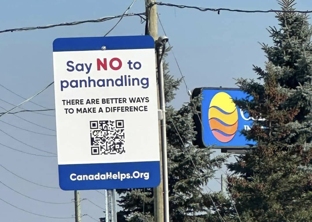 Panhandling sign in Barrie Ontario.
