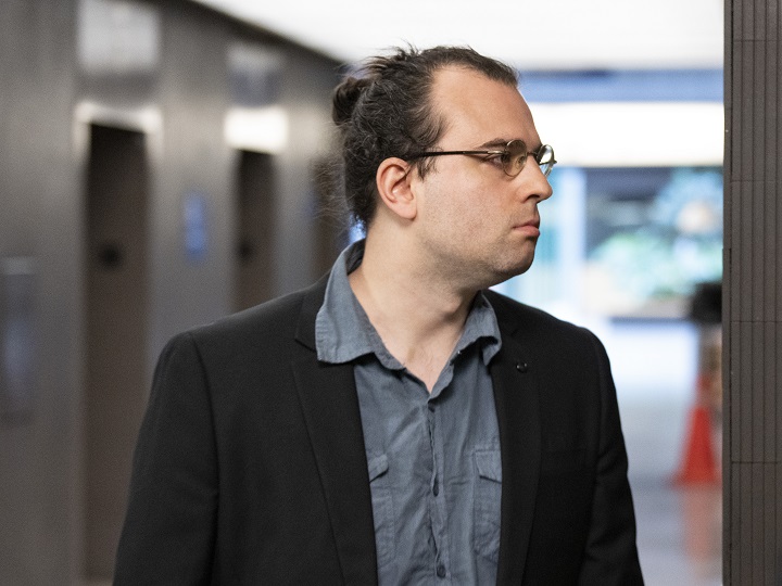 Gabriel Sohier-Chaput arrives for sentencing in Montreal, Wednesday, July 12, 2023. Sohier-Chaput was found guilty in January of promoting hatred against Jews in connection with an article he wrote for the neo-Nazi website the Daily Stormer. 