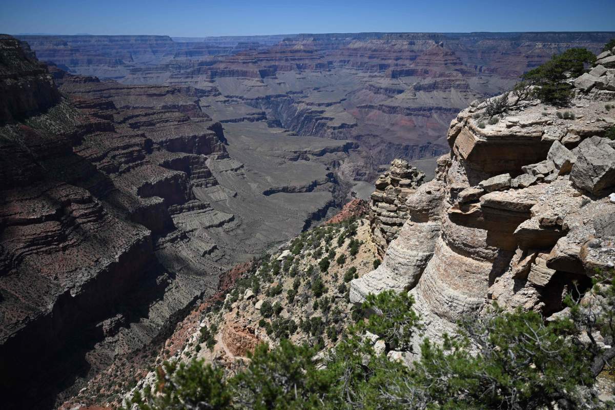 The Grand Canyon, as seem from the Yaki Point lookout on the South Rim of Grand Canyon National Park in Arizona on August 8, 2023.