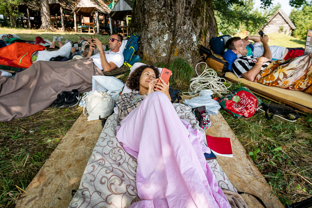 21 participants compete in the 12th edition of 'laziest citizen' competition to win 1.000 euros prize in Brezna, Montenegro on August 18, 2023.