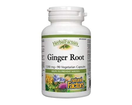 Bottle of 90 capsules of ginger root suplement.