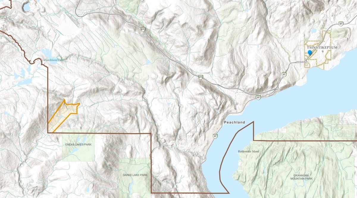 A map showing the lone evacuation alert for the Glen Lake wildfire that’s burning near Peachland, B.C.