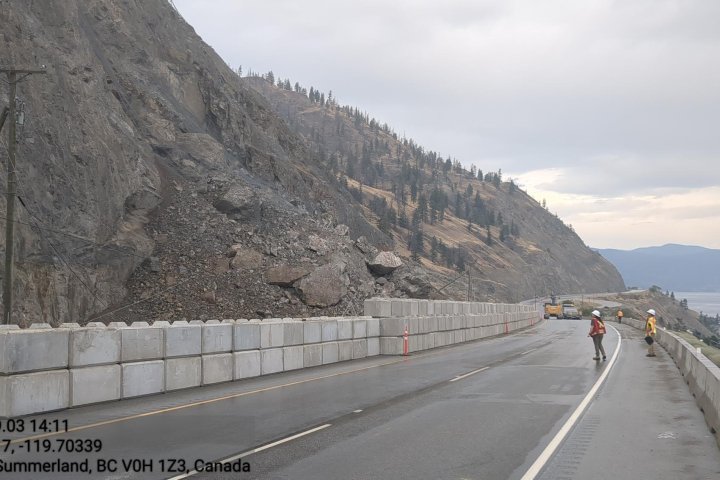 Highway 97 rockslide: Full reopening will require cliff blasting