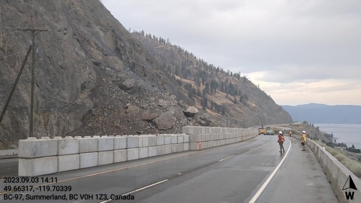 File photo of the berm constructed on Highway 97 near Summerland following a rockslide that closed the road for two weeks earlier this year.